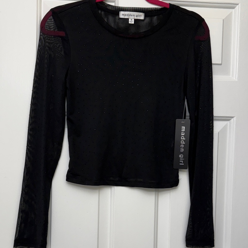 Madden Girl Black Sheer Long Sleeve Top